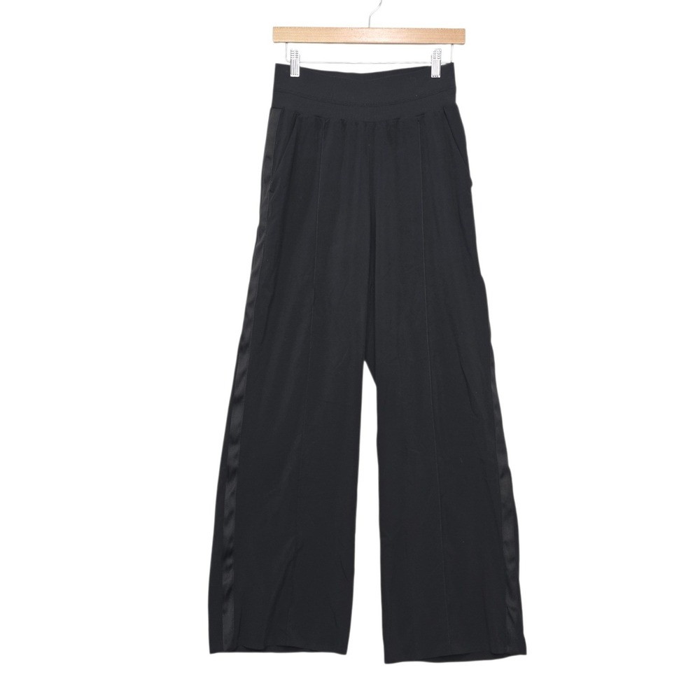 Athleta Nolita Wide Leg Pants Black High Rise Side Stripe Size 6